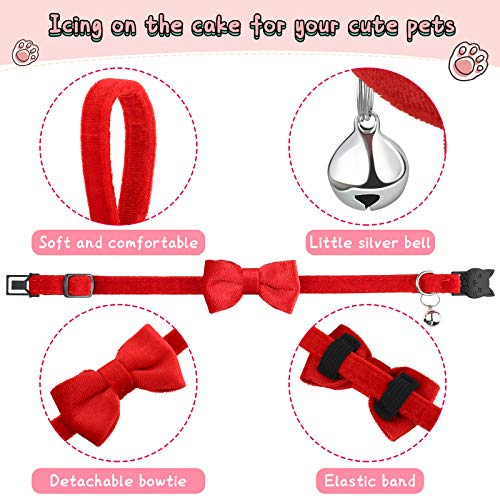 4 Pieces Cat Bow Tie Collar With Bell Breakaway Cat Collar Comfortable Velvet Cat Collar With Cute Safety Pet Collar For Pet Kitten Puppy (Black, Red, Gray, Pink,Small)