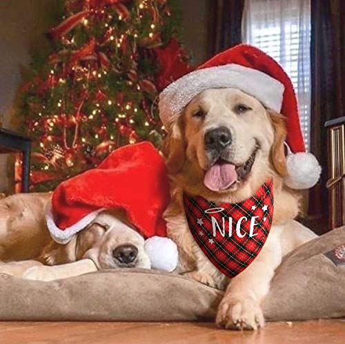 PICKUPIK Naughty Nice Dog Bandana 2 Pack, Reversible Cotton Christmas Scarf for Small/Medium/Large Dogs, Green/Red