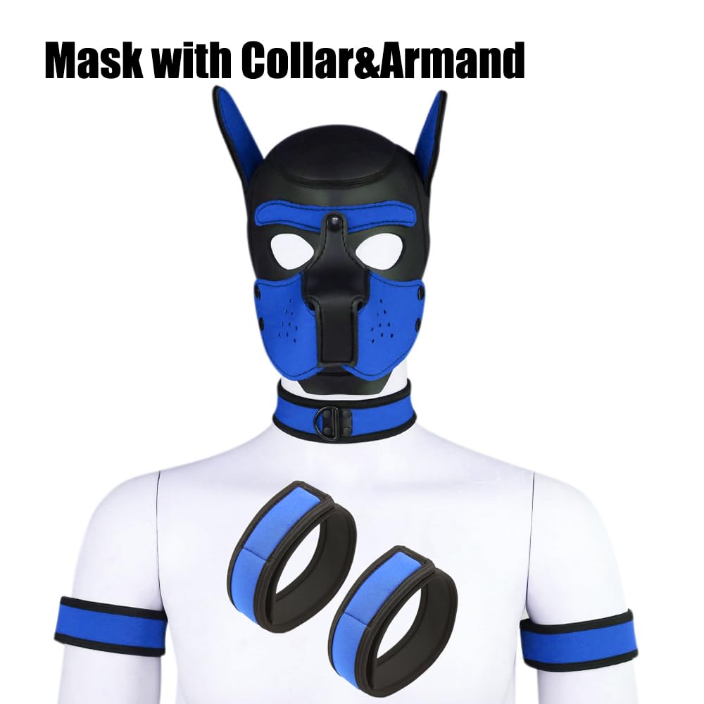 QUYUWOWO Neoprene Dog Full Face Puppy Mask Removable Halloween Dog Head Mask with Collar and Armband