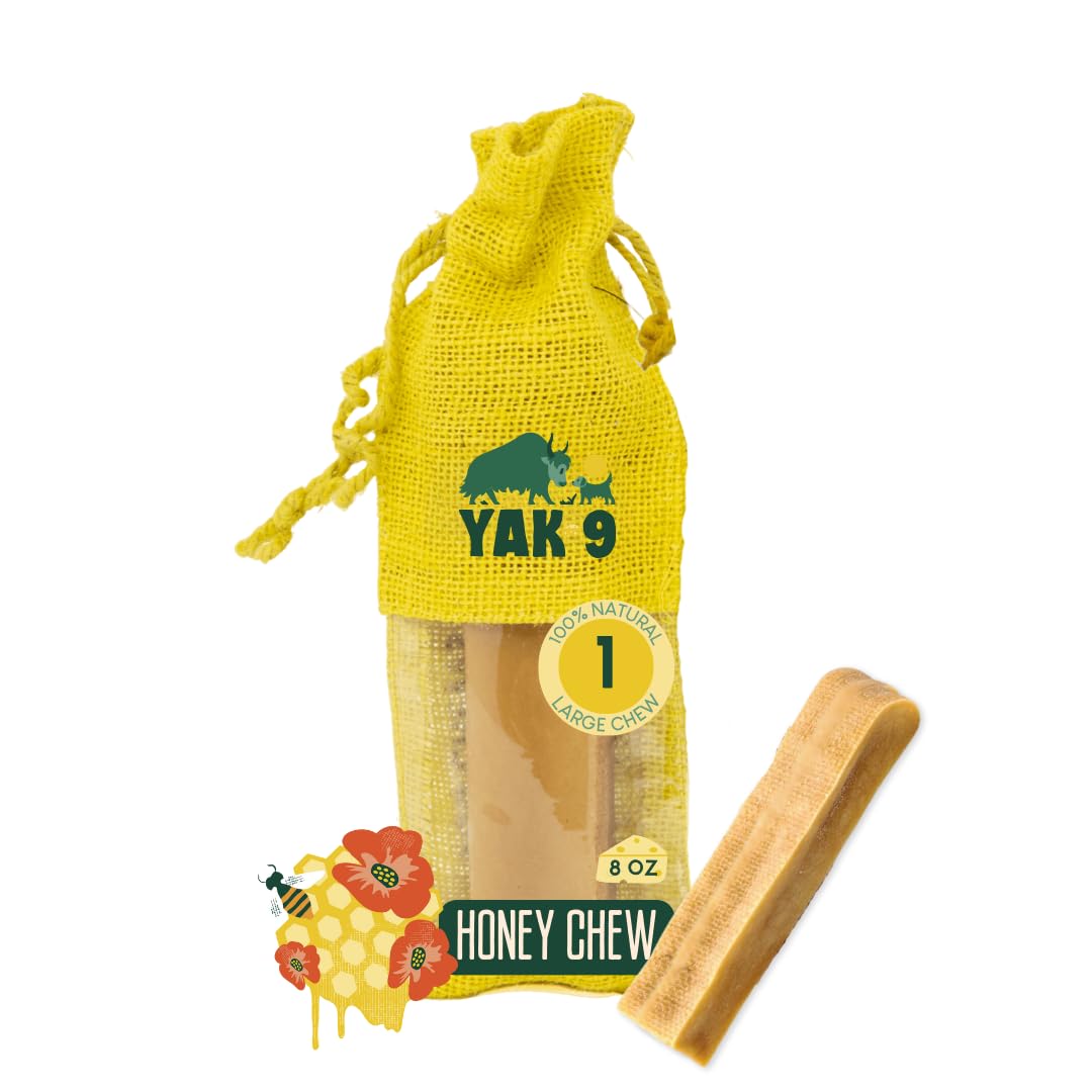 YAK-9 Cheese Dog Chews, High Protein Treats, Natural, Rawhide Free, Long Lasting with Vitamins & Minerals, Medium Size, Honey, 1
