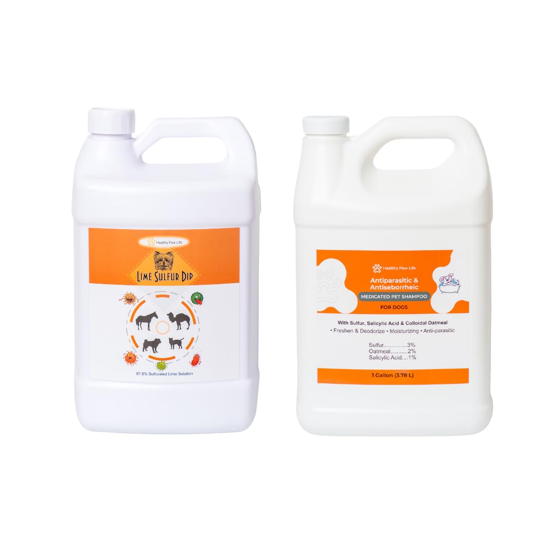Lime Sulfur Dip and Antiparasitic & Antiseborrheic Sulfur Salicylic Acid Dog Shampoo- 1 Gallon Each - Safe Solution for Itchy Sk