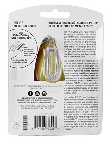 Conairpro Dog & Cat Pet Brush With Ergonomic Pet-It Design, Dog Brush For Shedding, Metal Pin, Yellow