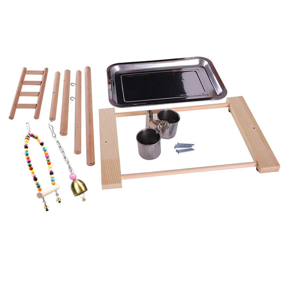 Dbeans Flourithing Bird Playground Parrot Playstand, Bird Play Stand With Feeder Seed Cups, Ladder Hanging Swing Chew Exercise Toys, For Conure Macaw Cockatiel Finch Small Animals