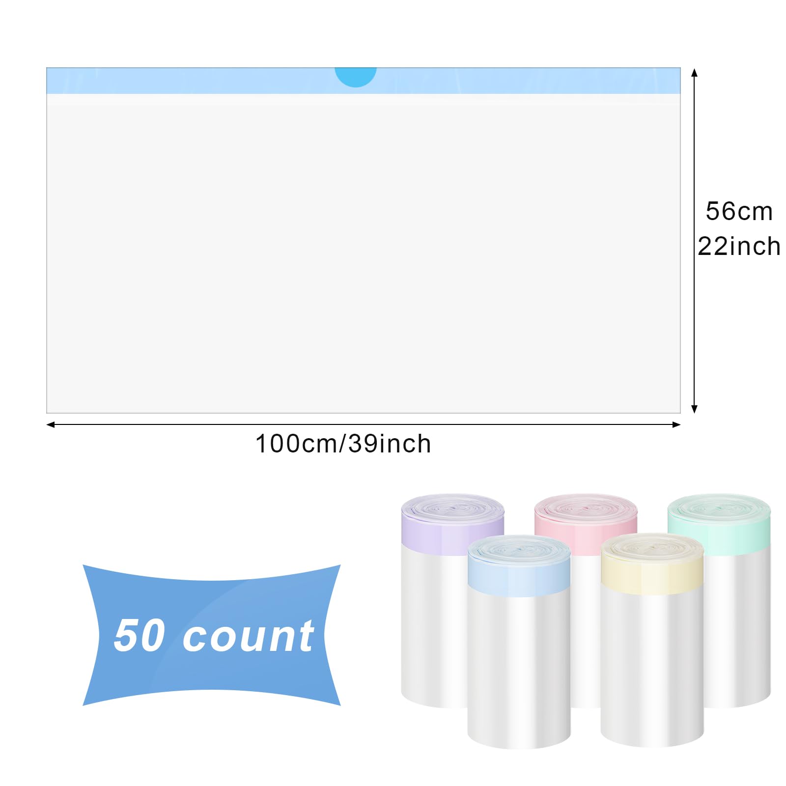 Tinlade 50 Count Jumbo Cat Litter Box Liners Large Drawstring Cat Litter Liners Bags Unscented Tear Resistant For Trash Waste To