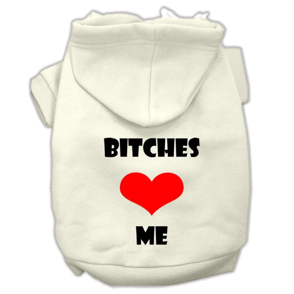 Mirage Pet Products 10&quot; Bitches Love Me Screen Print Pet Hoodie, Small, Bright Pink