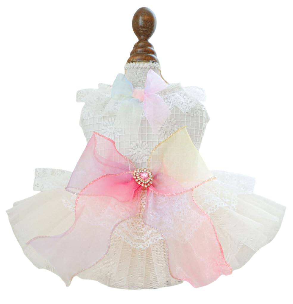 Marupet Fashion Sweet Puppy Dog Blingbling Princess Skirt Pet Dog Lace Cake Camisole Tutu Dress D-Pink L