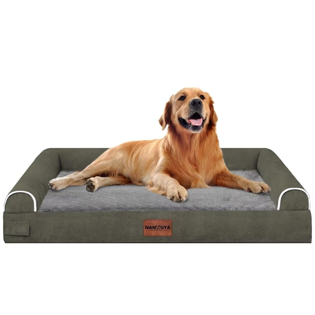 Large Dog Bed Orthopedic Washable: Beds Bolster Xl Bed Big Xlarge Dogs Memory Foam Couch Sofa Waterproof With Removable Cover - Dark Green