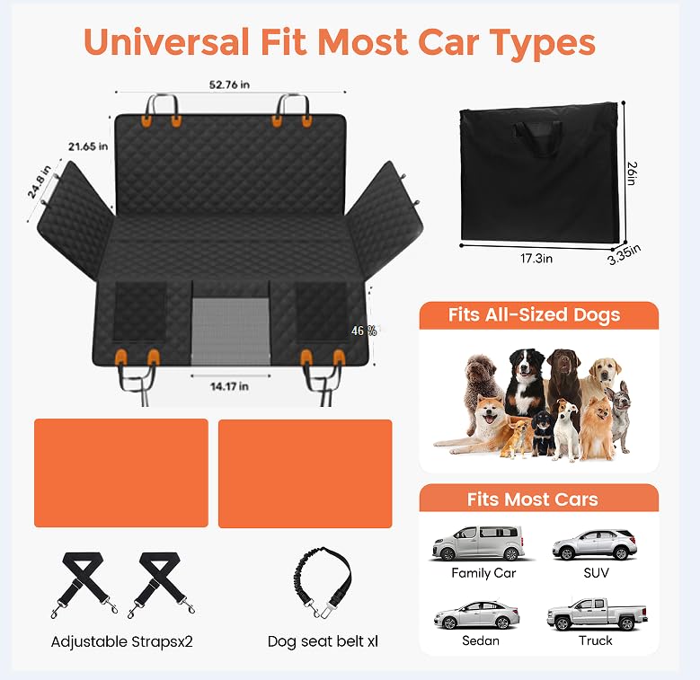 Chioratree Back Seat Extender for Dogs - Hard Bottom,Waterproof Dog Car Seat Cover for Back Seat Holds 450 lbs - Detachable, Scr