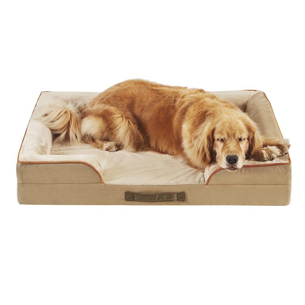 Friends Forever Orthopedic Dog Bed for Extra Large Dogs, Waterproof Memory Foam Dog Sofa Bed XL with Removable Washable Cover, Ally Khaki, 42x32x7 -Like New