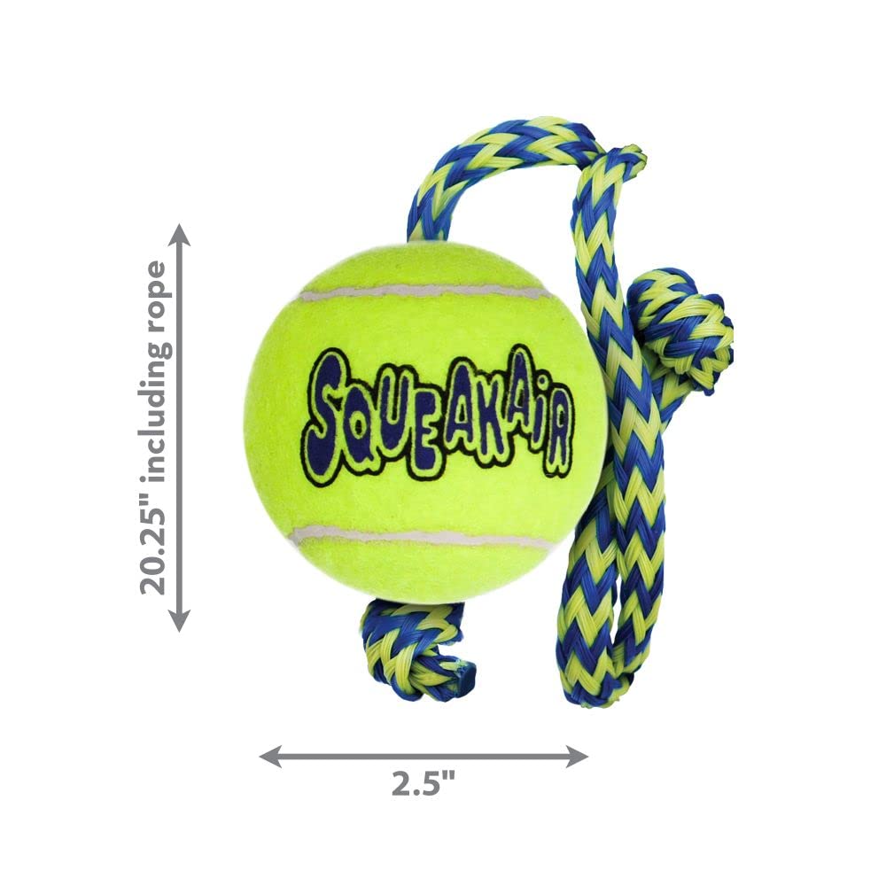 Kong Airdog Squeakair Ball With Rope Dog Toy, Medium