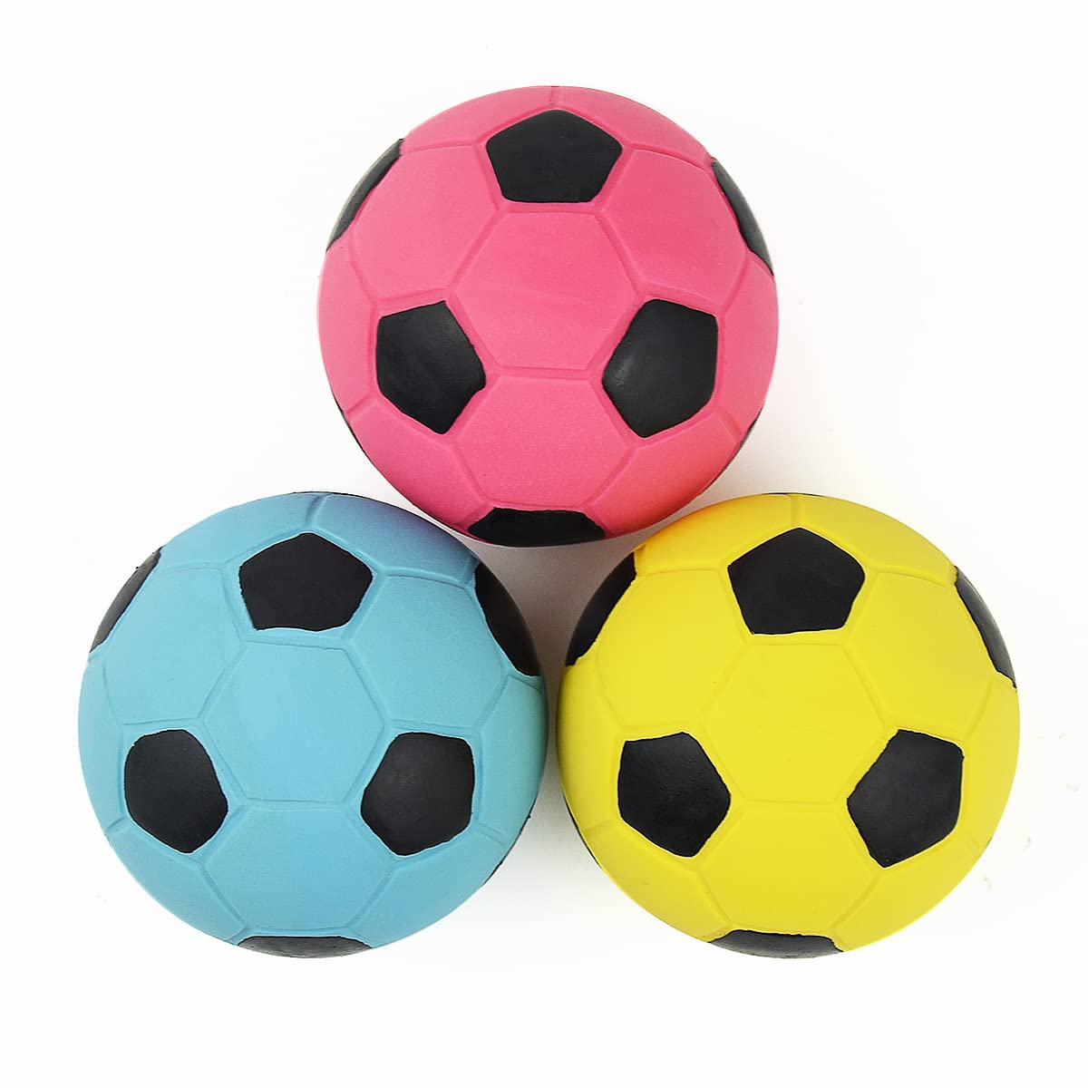 Pawdoer Squeaky Dog Ball - Soft Latex Rubber Squeaky Dog Toys For Small Dogs Puppies - Cute Bounce Dog Squeak Toys Play Fetch Football Soccer Ball