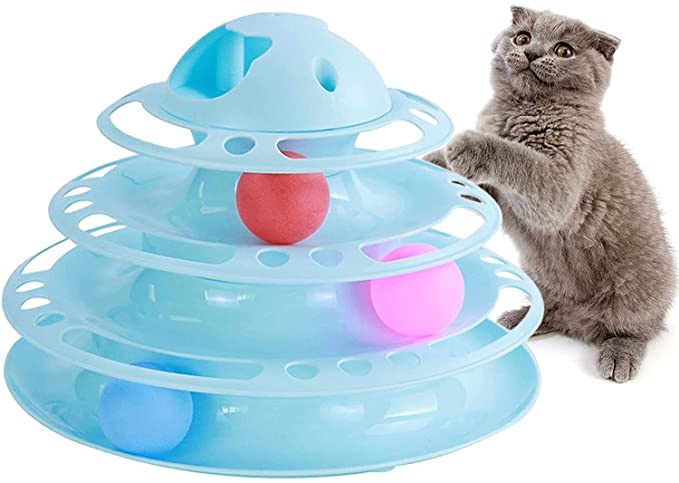 Bohobark Interactive 3Layer Tower Track Roller With Colourful Balls Turntable Puzzle Toy For Mental And Physical Exercise Cats 