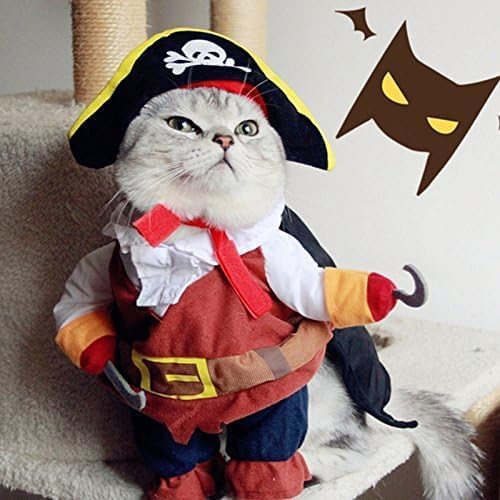 Idepet New Funny Pet Clothes Pirate Dog Cat Costume Suit Corsair Dressing Up Party Apparel Clothing For Cat Dog Plus Hat (Large)