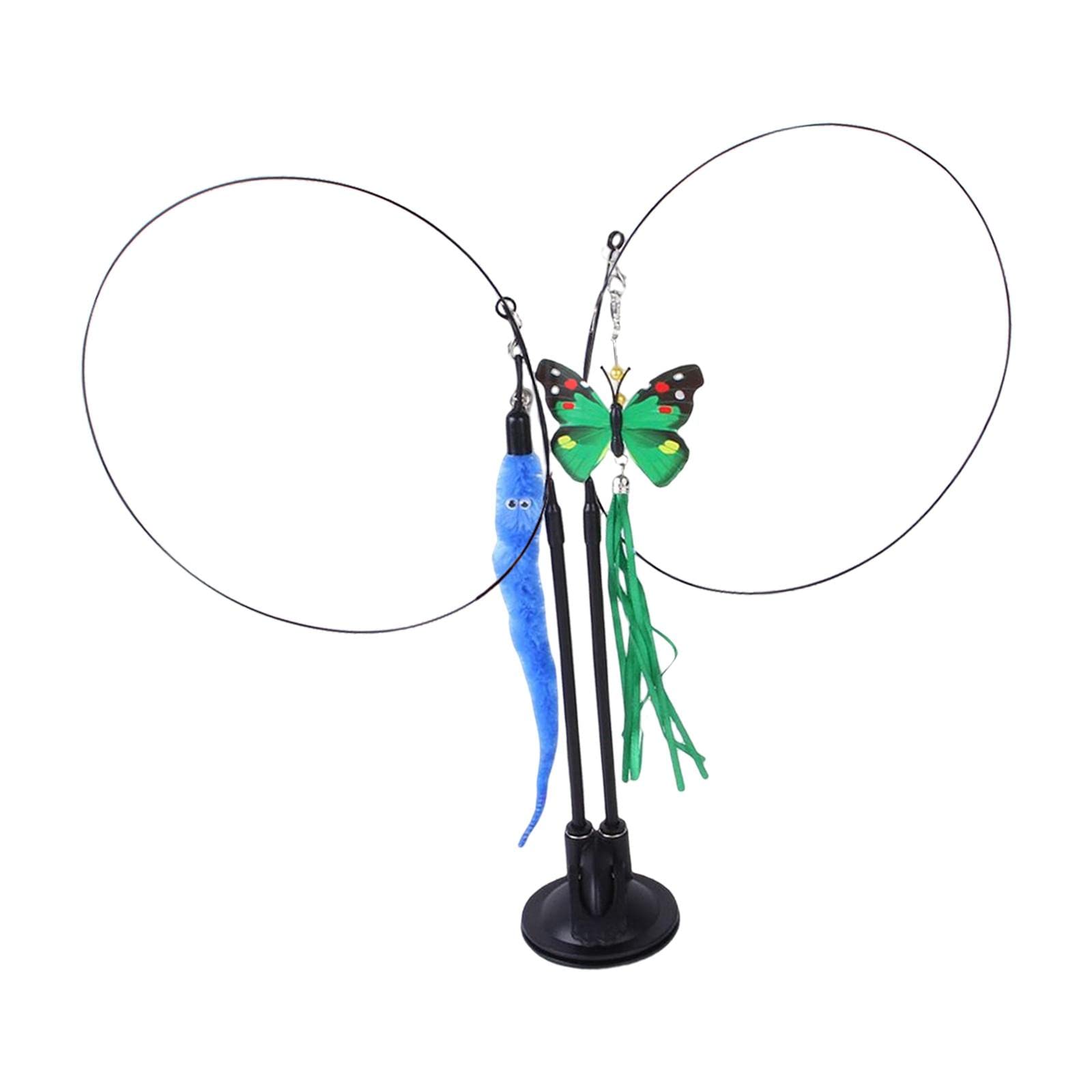 Ecomistiq Cat Wand Toy With Sucker Indoor Cats Training Exercise Scratching Green Blue Worm| Toys| Supplies |Pet