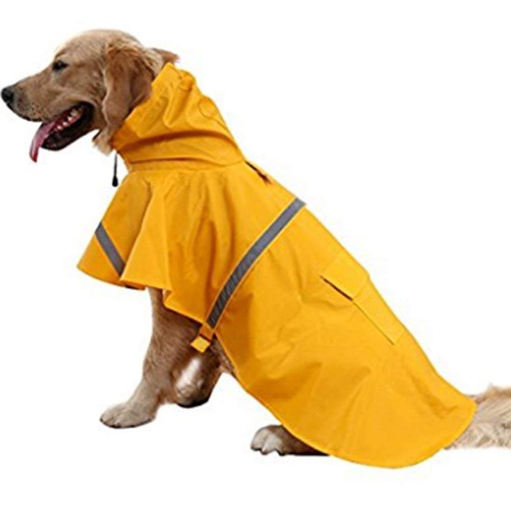 NACOCO Large Dog Raincoat Adjustable Pet Water Proof Clothes Lightweight Rain Jacket Poncho Hoodies with Strip Reflective (M, Ye