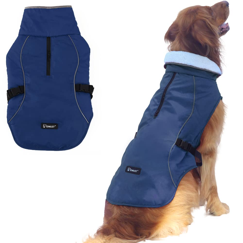 Emust Winter Dog Jacket, Windproof Dog Apparel For Cold Weather, Reflective Winter Coats For Dogs, Warm Puppy Jacket For Cold Winter, Blue S