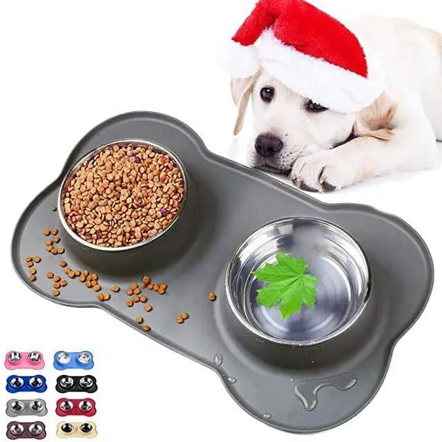 Gopad Silicon Pet Bowl, Dog Bone Shaped Stainless Steel Cat Dog Bowl For Feeding Water And Food, Pet Feeder Bowls With NonSlip 