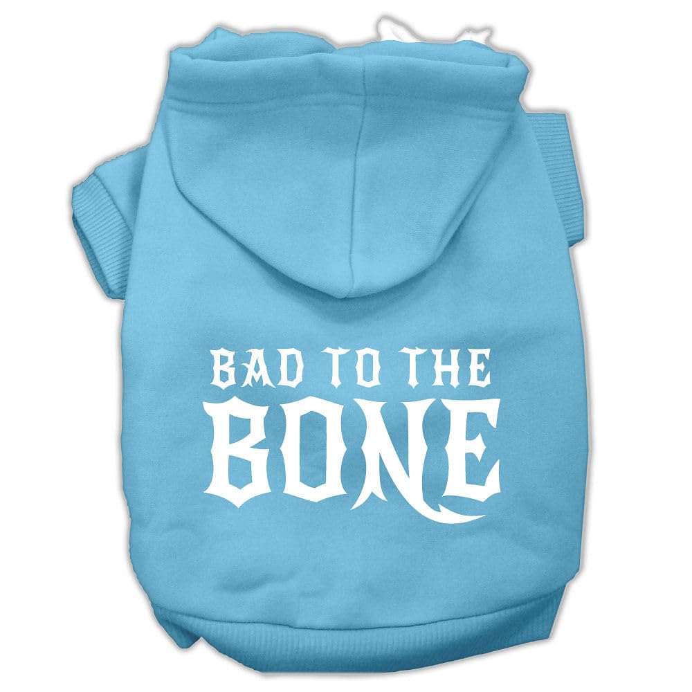 Pet, Dog & Cat Hoodie Screen Printed, 'Bad To The Bone' Baby Blue Xl (14-20 Lbs.)