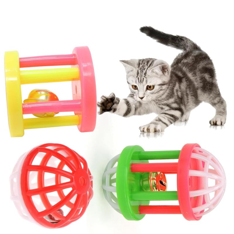 Psk Pet Mart 3 Pack Plastic Cat Interactive Training Colorful Hollow Play Bell Ball Toy Rattle Pet Play Ball