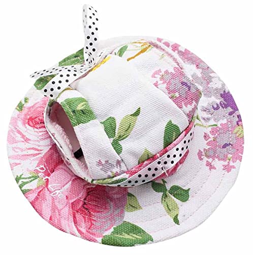 Pet Life ® Botanic Bark Floral Patterned Dog Hat With Uv Coverage Protection - Provides More Shade Than A Dog Banadana - Features Ear Holes And Adjustable Jaw-Strings - Great Worn With Dog Clothes