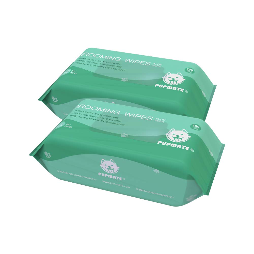 Pupmate Natural Pet Grooming Wipes, 100 Fresh Counts, Extra Moist & Thick For Dogs & Cats, Puppies & Kittens