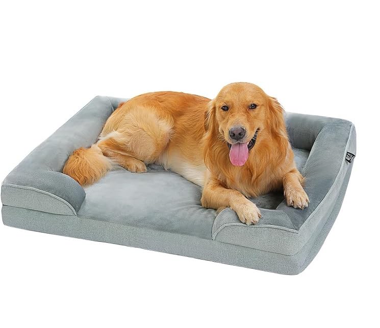 PawHaven Orthopedic XL Dog Bed, Memory Foam with Sides, NonSlip Bottom, Couch for Extra Large Dogs, Washable Removable Cover,Gr