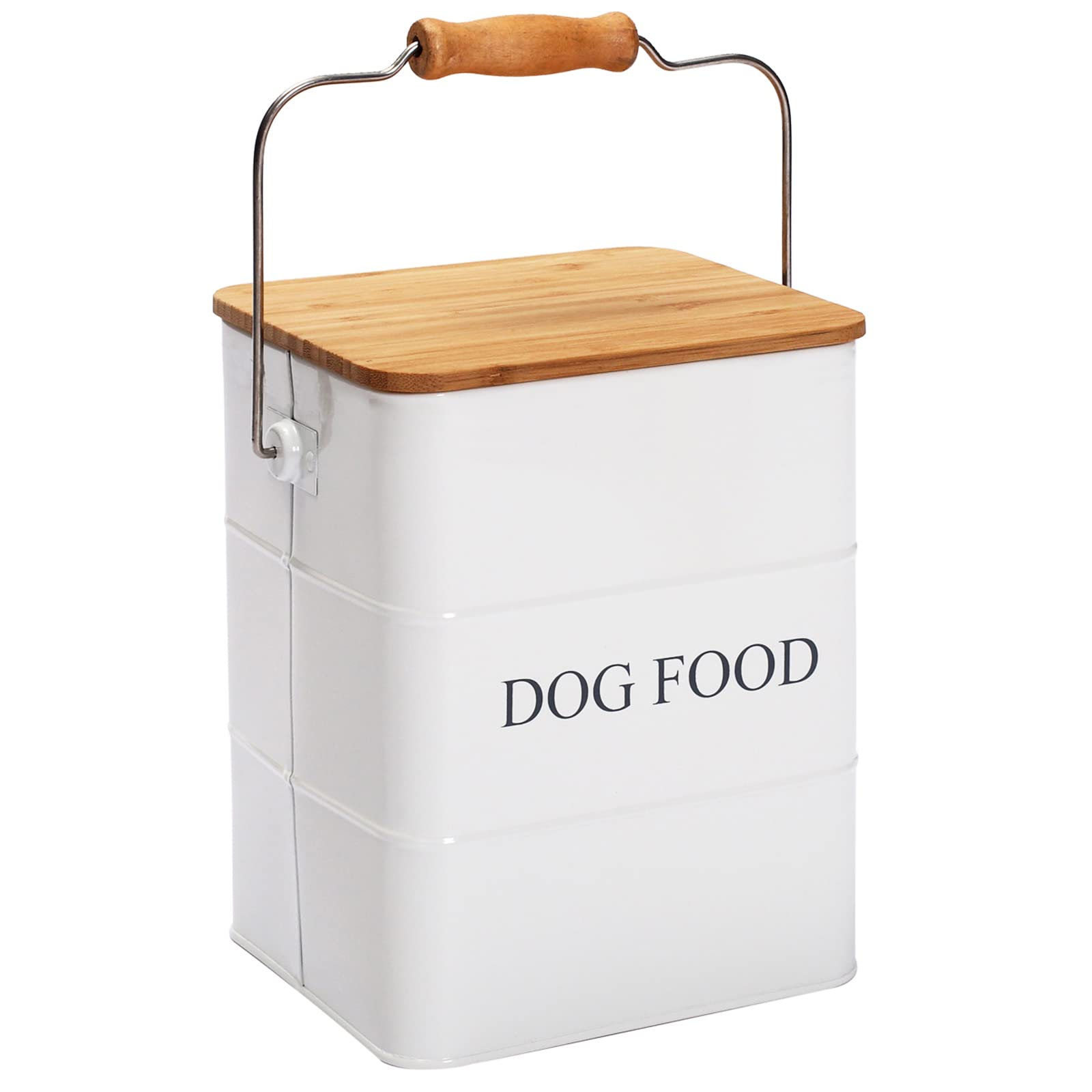 Brabtod Dog Food storage container Dog Treats Jar,5~6 lb Metal food treats tin for Dog, pet snacks Canisters with wooden lid/han