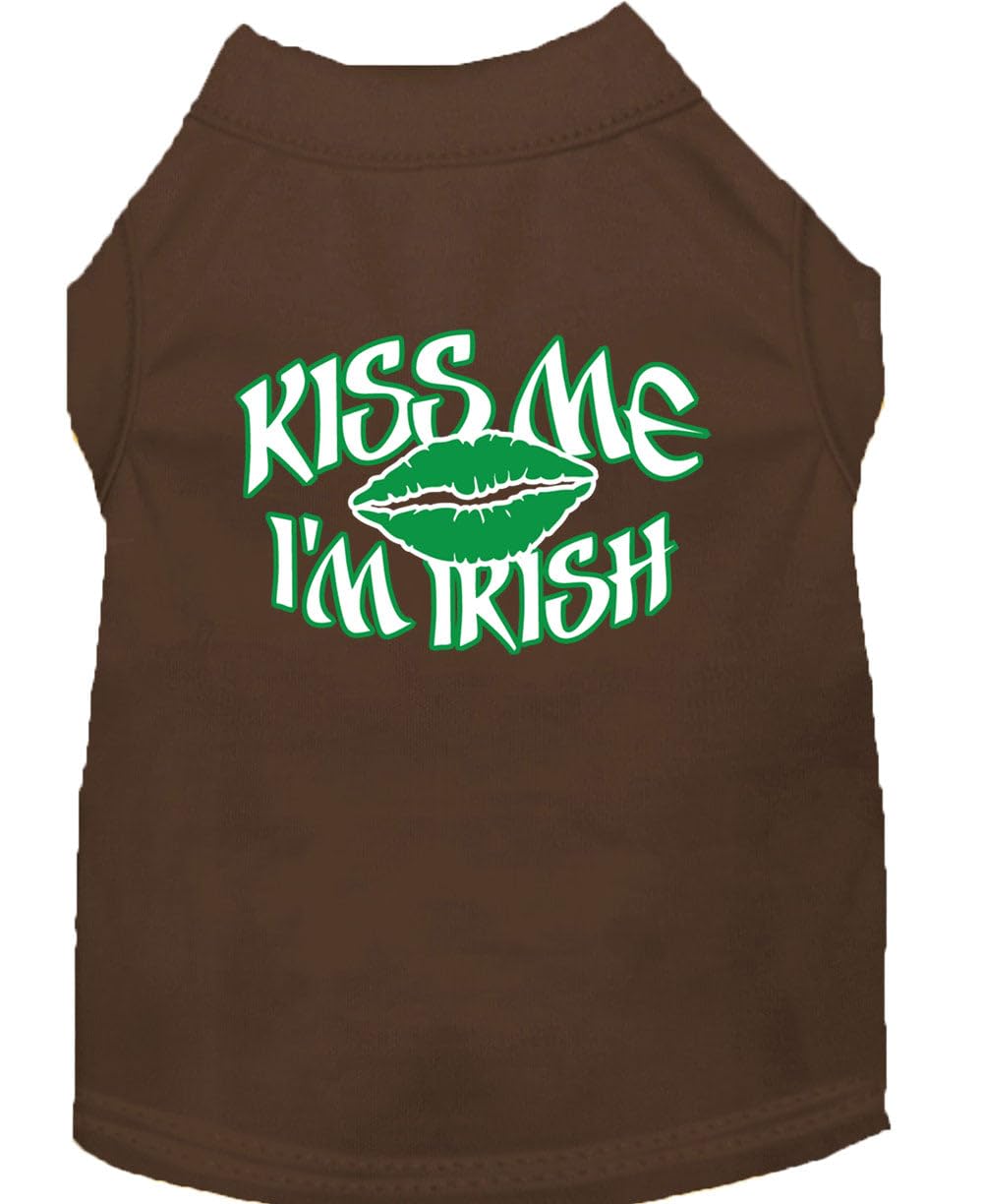 Pet Dog & Cat Shirt Screen Printed, 'Kiss Me I'M Irish' Brown 2Xl (20-25 Lbs.)