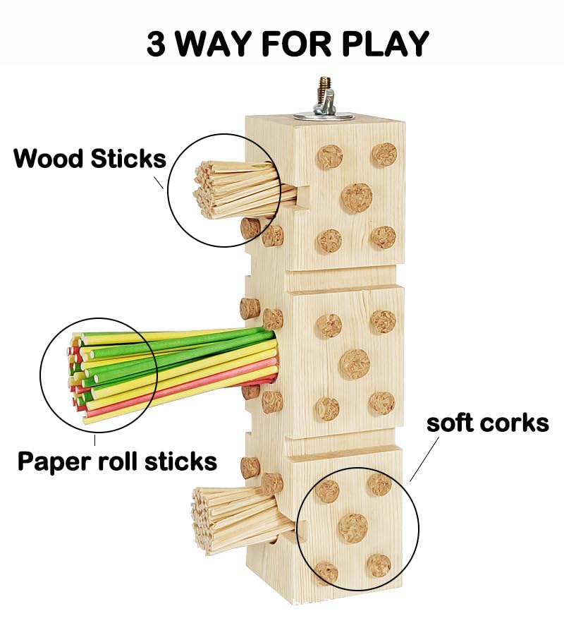 Parrot Toy Cage Perch With Pine Wood Foraging Smart Chewing Toy Soft Corks For Small To Regular Size Parrot Cockatiel Foraging T