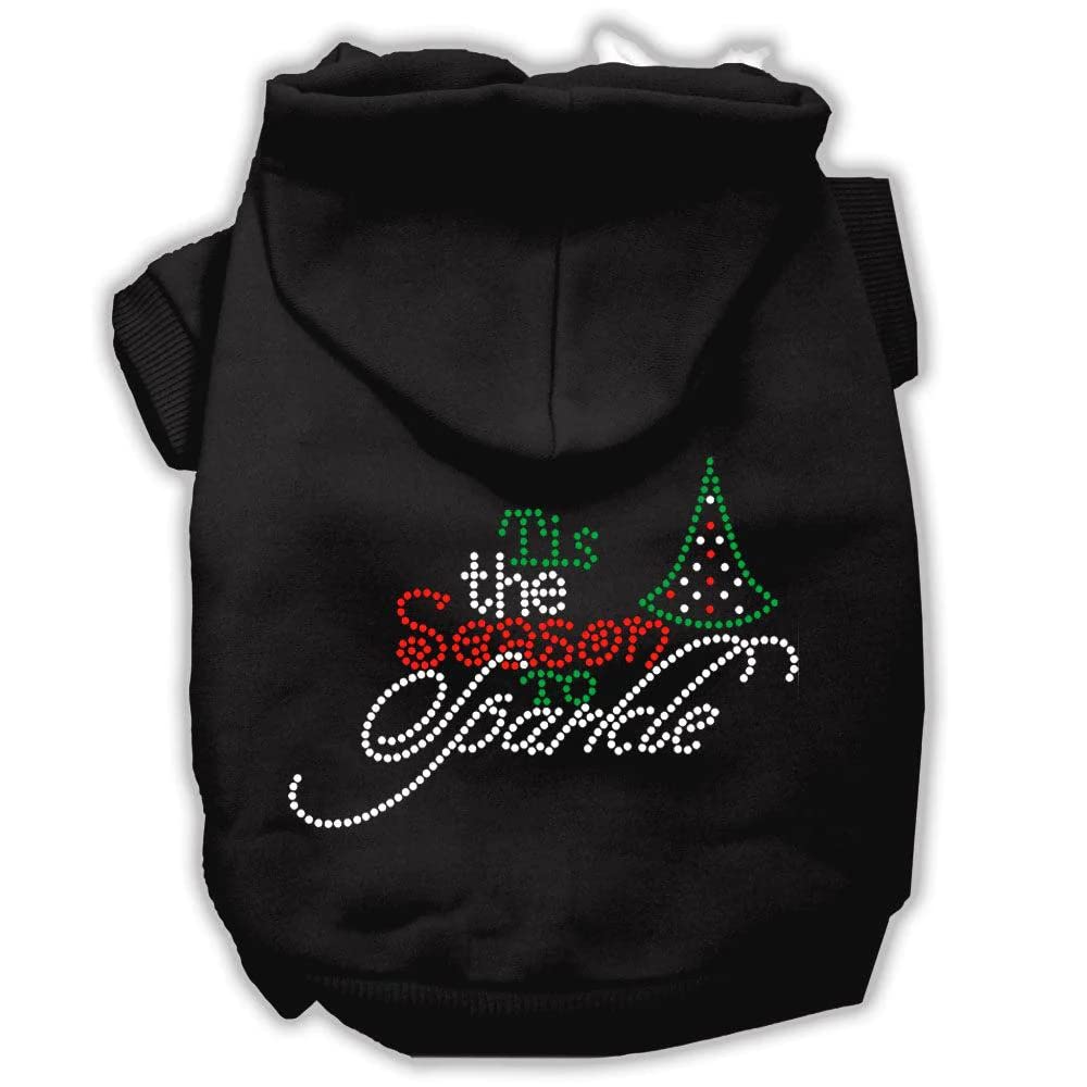 Christmas Pet, Dog & Cat Hoodie Rhinestone, 'Tis The Season To Sparkle' Black Lg (10-14 Lbs.)