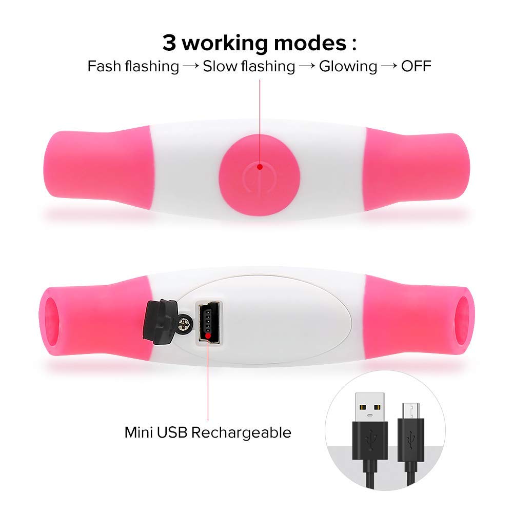 BSEEN LED Dog Collar - Rechargeable Pink TPU Light Up Collar for Small Medium Large Dogs, 70cm, Model VQ-HQ9R-T7XR