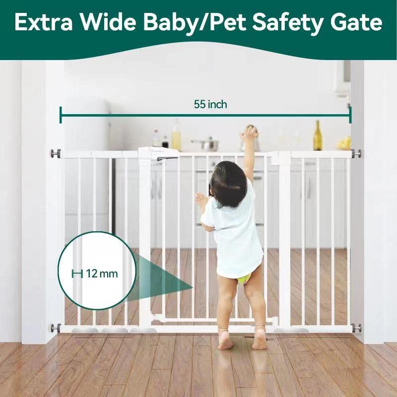 BABELIO 29-55 Inch Extra Wide Baby/Dog Gate, PressGuard P7, Metal Auto Close, Pressure Mounted Pet Door for Doorways, NO Need To