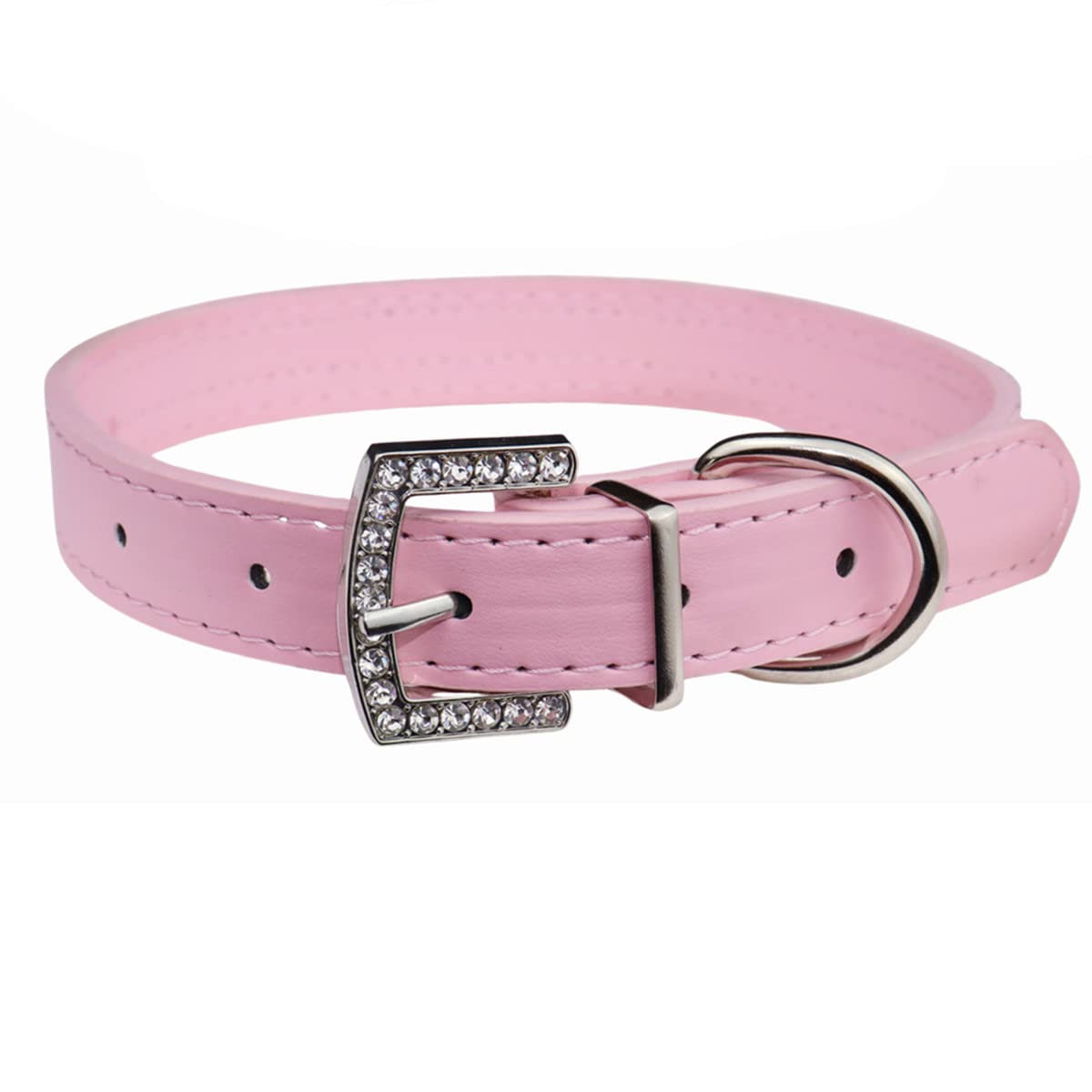 Thain Basic Adjustable Dog Cat Collar Bling Rhinestones Shing Diamonds Pu Leather With Rhinestones Buckle (M(Length 12'-15'),