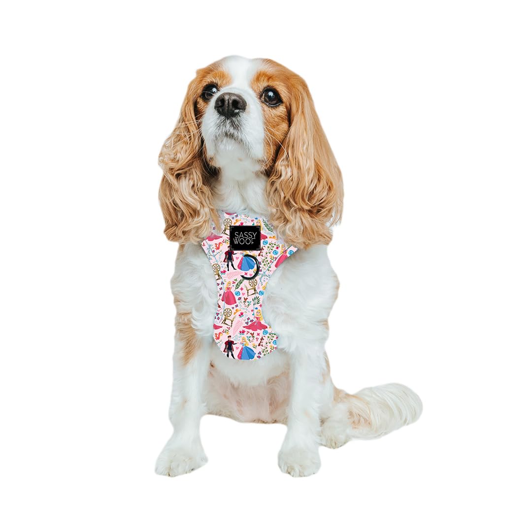 Sassy Woof Dog Adjustable Harness - Disney Princess Sleeping Beauty Aurora - S, Breathable Mesh, No Pull Design With Two D-Rings