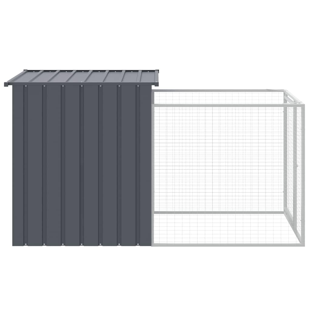 vidaXL - Dog House with Extended Run in Anthracite Color, Sturdy Galvanized Steel Construction, Ample Space, Mesh Design for Ven