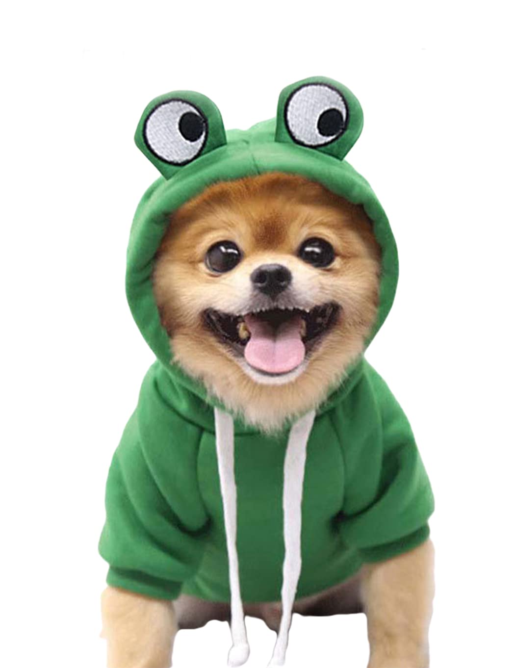 Xiaoyu Pet Clothes Dog Hoodies Warm Sweatshirt Coat Puppy Autumn Winter Apparel Jumpsuit With Eye Hood, Frog, Xxl