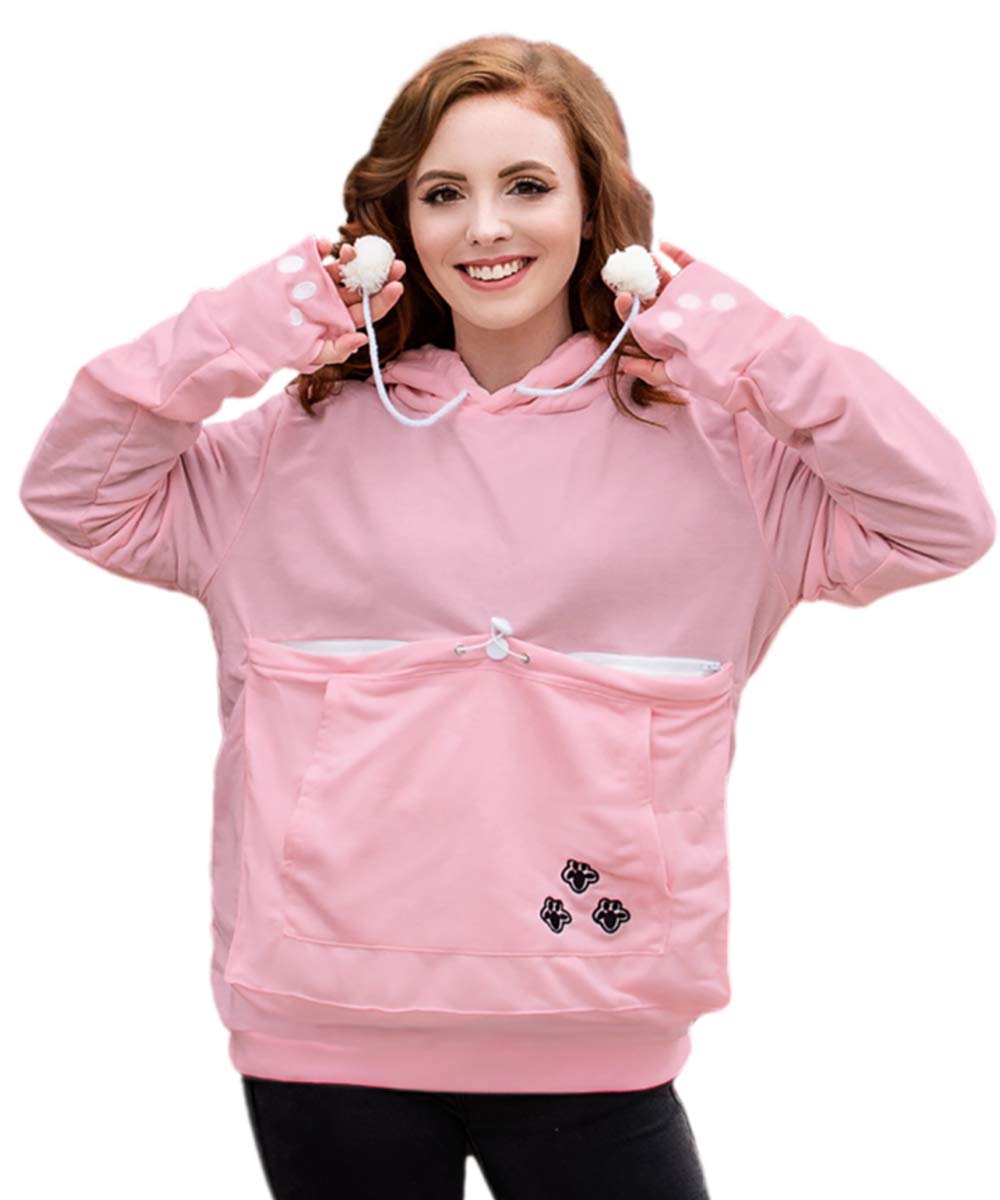 Alyc Unisex Hoodies Pet Holder Cat Dog Large Pouch Carriers Pullover With Cat Printing Sweatshirt (Pink-Classic Version, S)