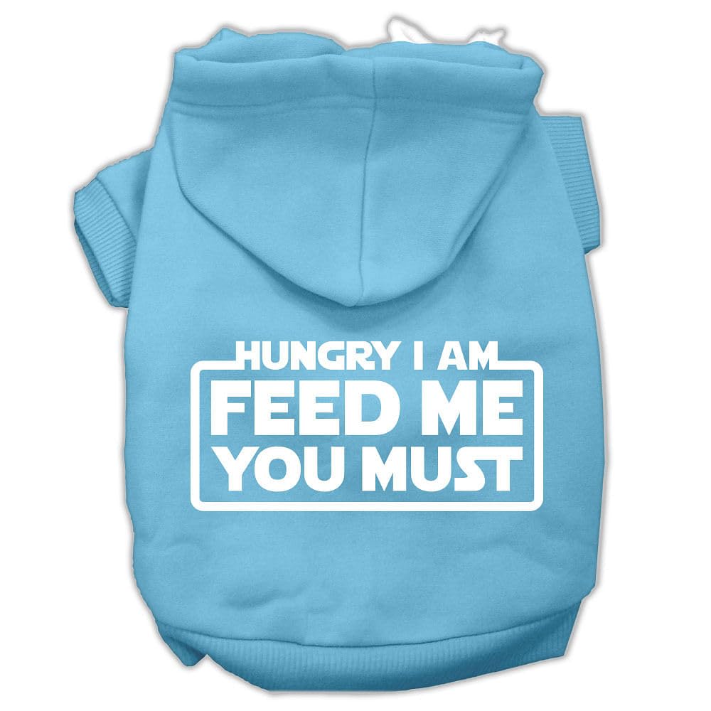 Pet, Dog & Cat Hoodie Screen Printed, 'Hungry I Am, Feed Me You Must' Baby Blue 2Xl (20-25 Lbs.)