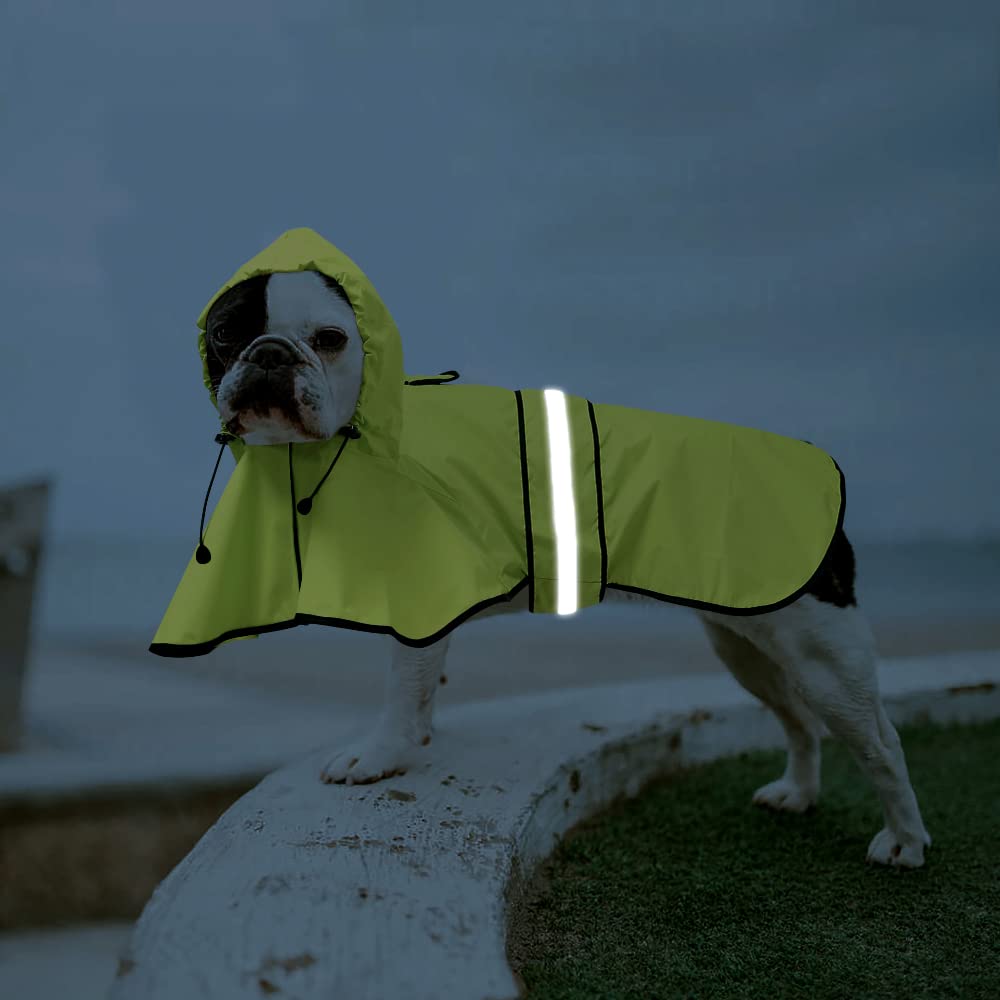 Ezierfy Waterproof Dog Rain Coat - Adjustable Hooded Dog Rain Jacket Raincoat, Reflective Lightweight Dog Slicker Poncho Raincoats (Neon Green, Medium)