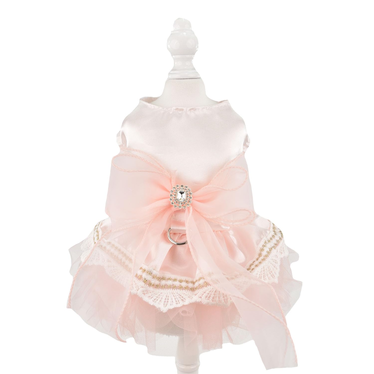 Fladorepet Pink Dog Princess Bow Dress With Leash Ring,Dog Party Birthday Wedding Tulle Dress Tutu Skirt,Dog Costume Summer Pet 