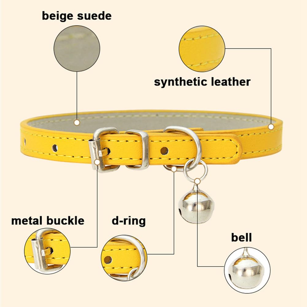 Gold Xs Dog Collar With Bell,Cat Collar With Bell,Soft Pu Leather Bell Collar For Small Dogs Adjustable Buckle For Xxs Extra Sma
