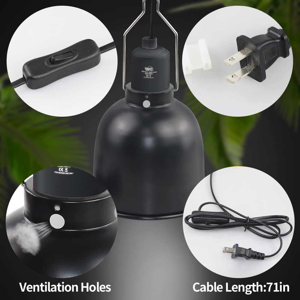 Lucky Herp Aluminum 5.5Inch Deep Dome Reptile Light Fixture, Reptile Heat Lamp Fixture For Uvb Bulb Basking Heat Bulb