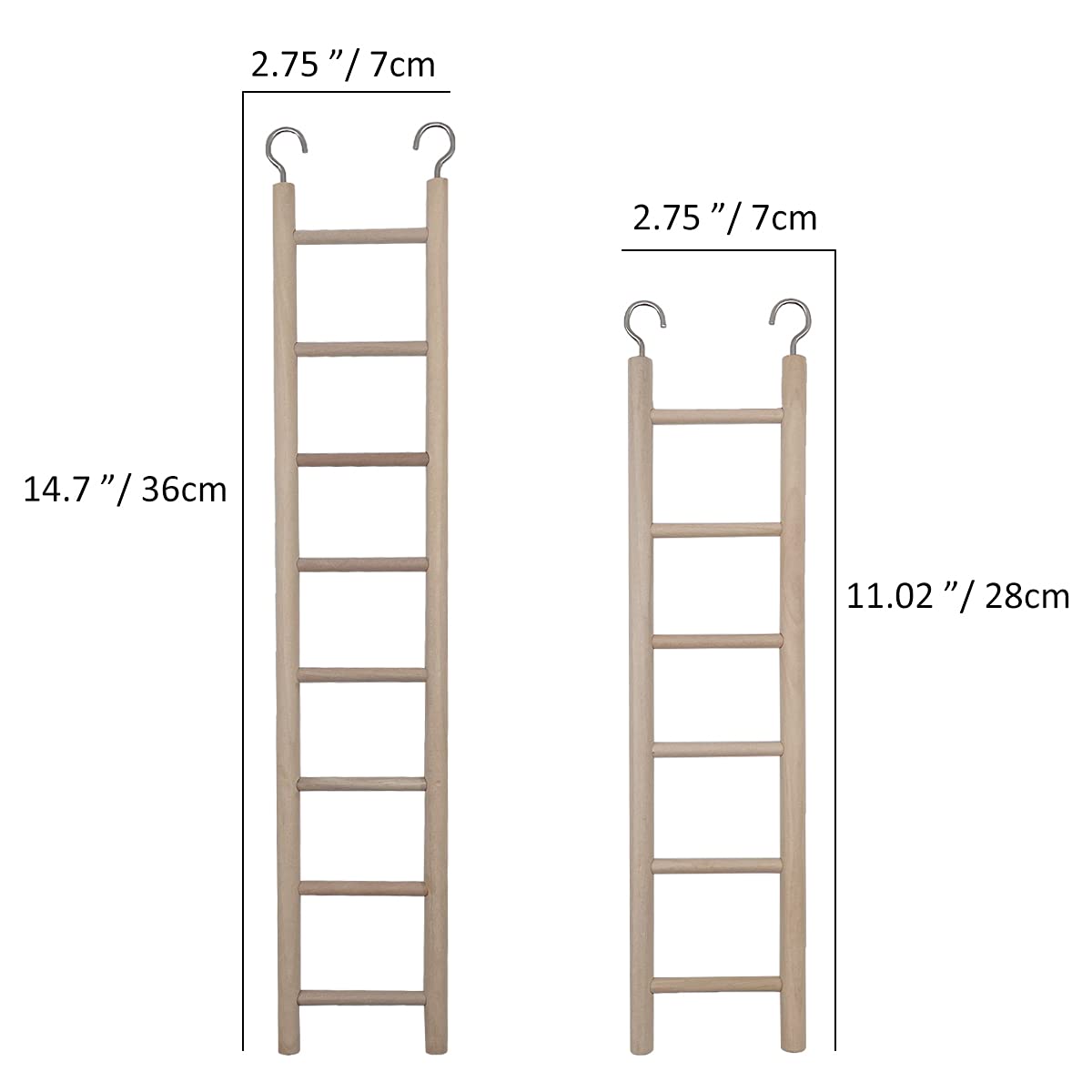 Lwingflyer 2Pcs Birdie Basics Wooden Ladder For Bird Cage Climbing Ladder Toy For Parakeets Parrots Cockatoo (6 Step & 8 Step)