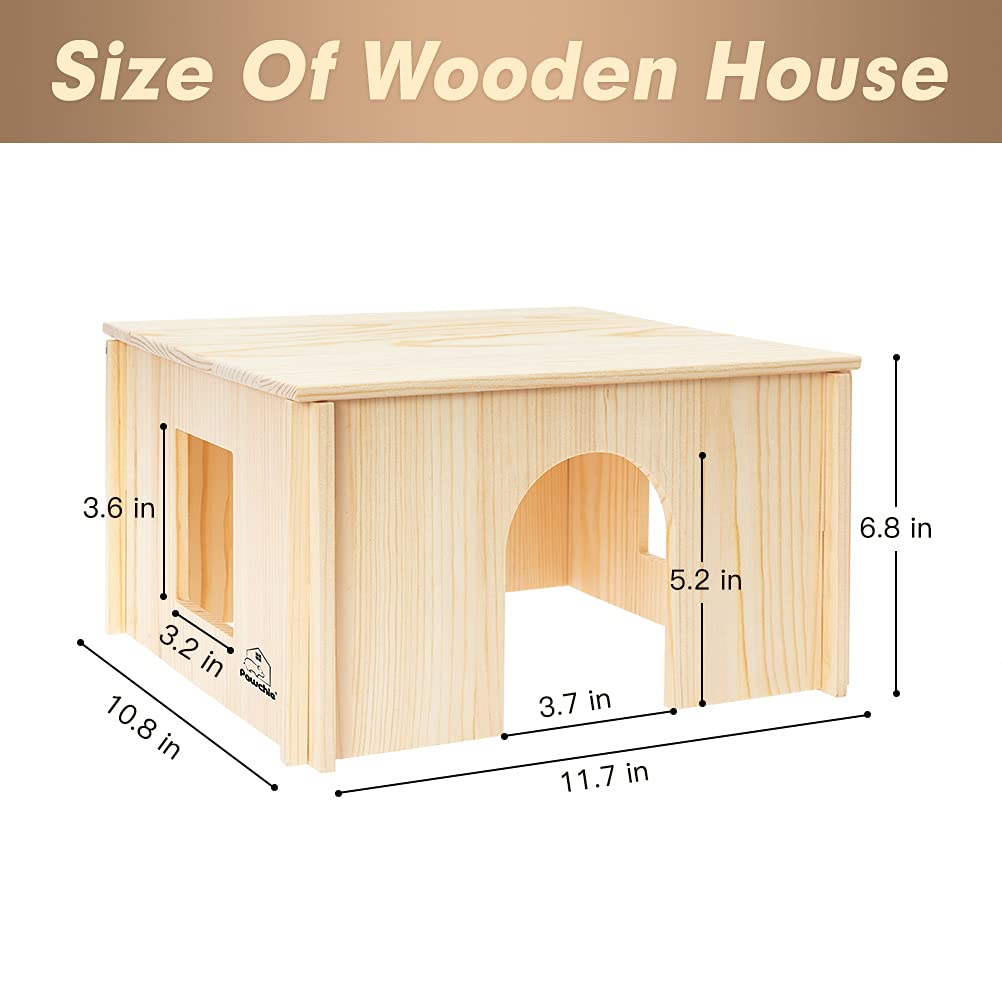 Pawchie Wooden Hut For Guinea Pig With Windows - Detachable And Large Size Wood House, Suitable For Guinea Gigs, Hamsters, Chinchillas And Other Small Animals Hideout