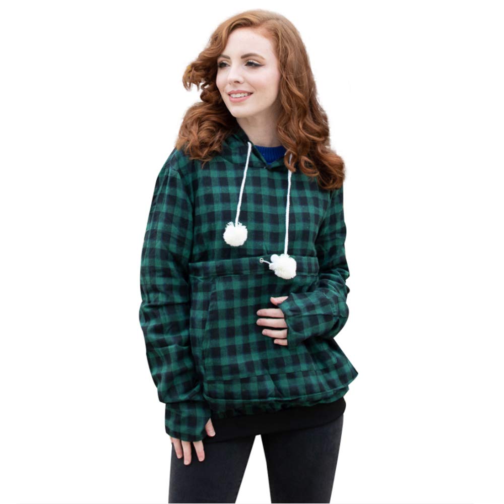 Alyc Pet Pouch Hoodie - Cat Dog Holder Sweatshirt Large Pocket Carrier Pullover Tops For Women (Green+Black, Xx-Large)