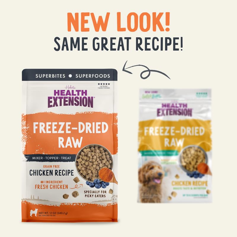 Health Extension SuperBites Freeze-Dried Raw Chicken Meal Mixer for Dogs, (12 oz, 340.2 g) - Premium Blend with Raw Proteins and