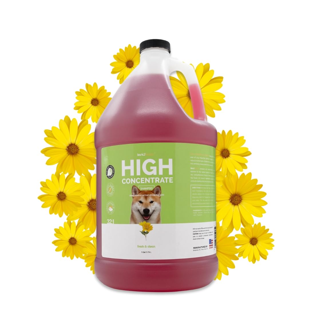 Bark2Basics High Concentrate Dog Shampoo, 1 Gallon - All Natural Ingredients, Deep Cleaning, 32:1 Concentration, Fresh Scent, Mo