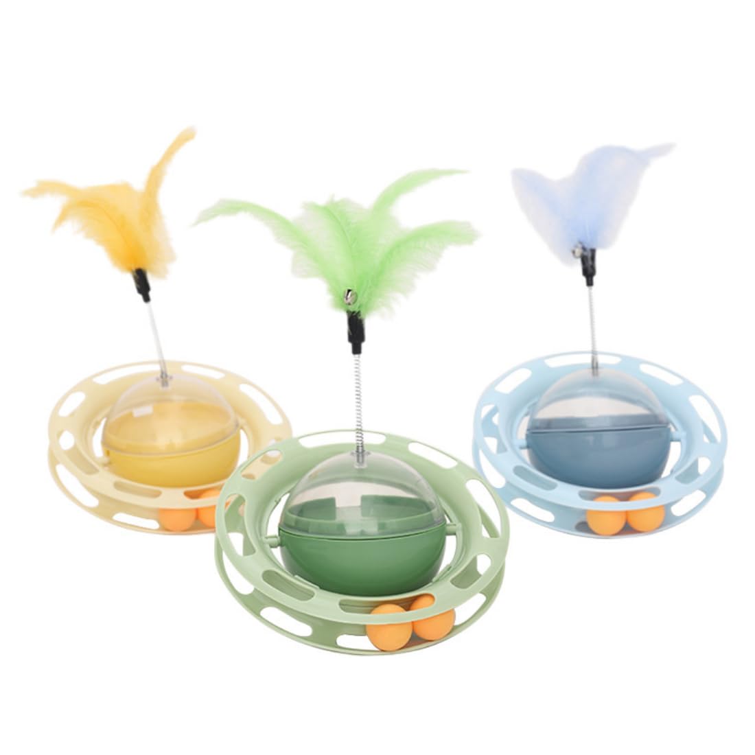 Pet Fun Dispensing Tumbler Turntable Ufo Cat Toy With Removable Feather Teaser  Interactive 360 Spinning Ball Track & Treat Dis