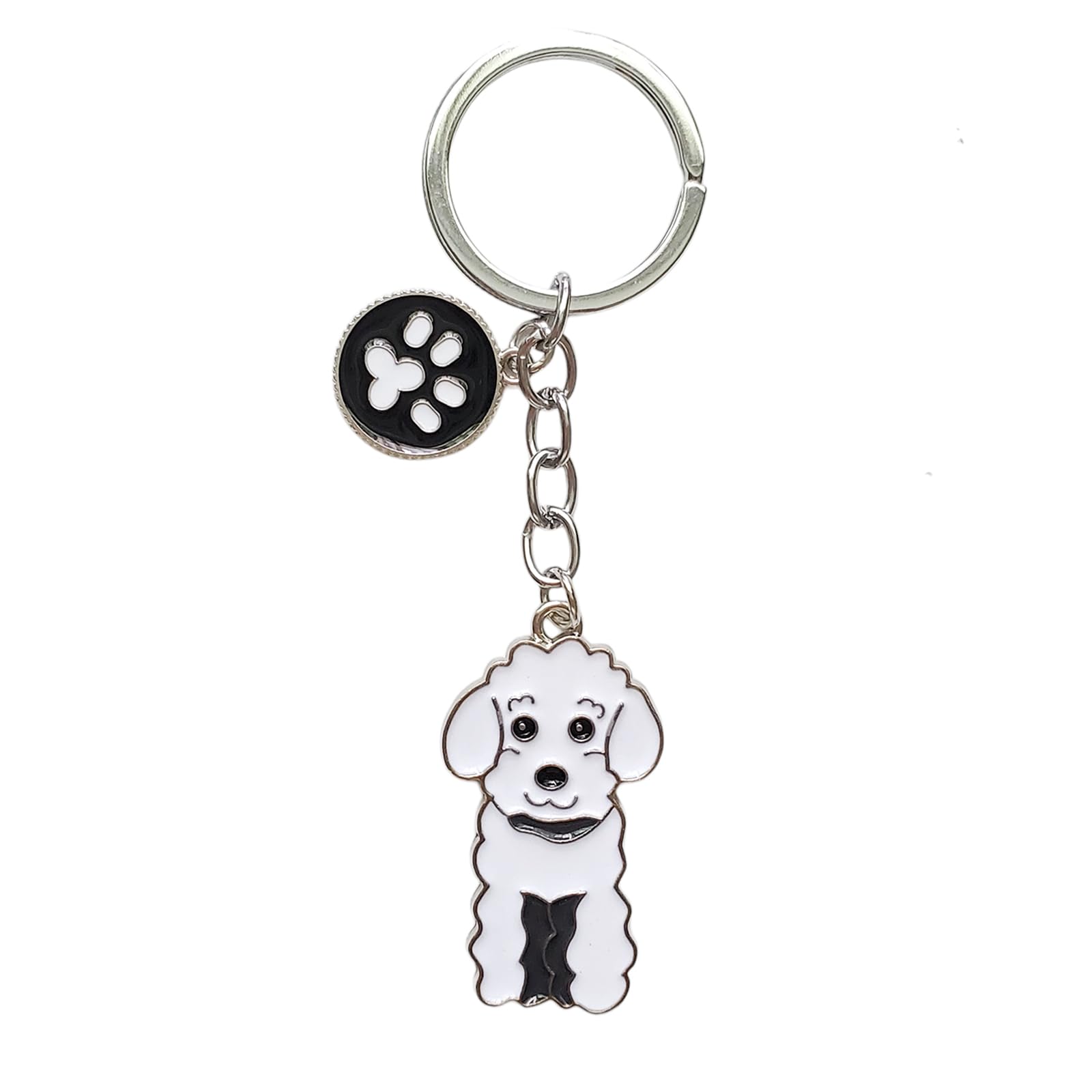 Poyamuse Enamel Dog Pet Keychain - A Heartwarming Memorial And Adorable Accessory Keyring For Dog Lovers-Poodle White