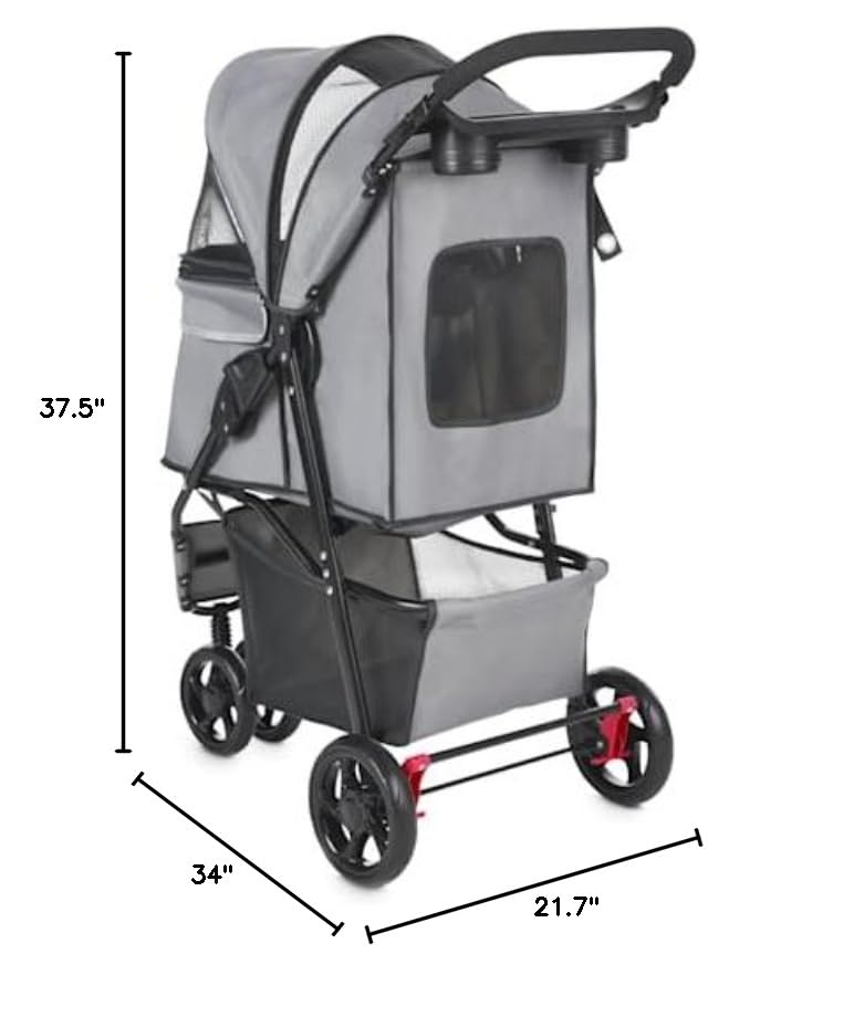 Everyyay Collapsible Pet Stroller 33'' L X 18'' W X 38'' H Grey